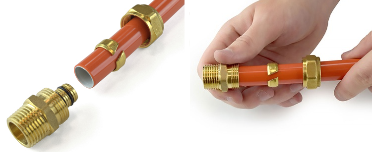 Les raccords à compression sont pratiques et faciles à utiliser, ils peuvent être utilisés plus d'une fois Connexion de tuyaux en plastique avec raccords
